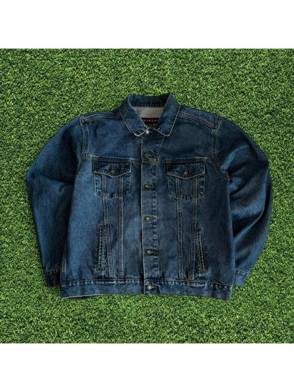 Vintage Nevada Blue Navy Boxy Denim Jacket 90s Style Size L